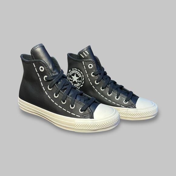 Converse Chuck Taylor All Star Black Leather High Top Women’s Sneakers - Size 7 - Picture 1 of 8